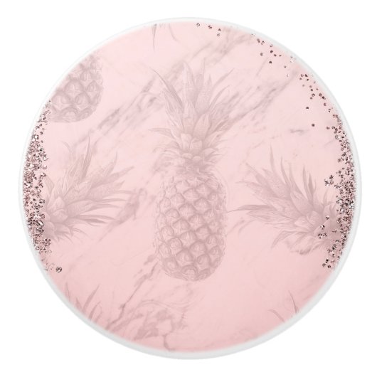Rosa Rose Gold Glitzer Ananas Tropischer Chic Keramikknauf (Vorderseite)
