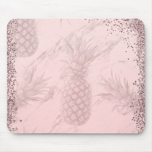 Rosa Rose Gold Glitzer Ananas Tropischer Chic Mousepad (Vorne)