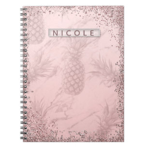 Rosa Rose Gold Glitzer Ananas Tropischer Chic Notizblock