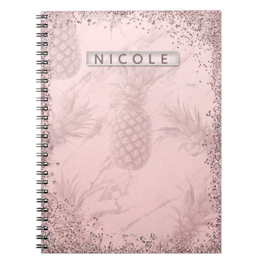 Rosa Rose Gold Glitzer Ananas Tropischer Chic Notizblock (Vorderseite)