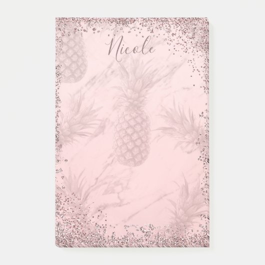 Rosa Rose Gold Glitzer Ananas Tropischer Chic Post-it Klebezettel (Vorderseite)