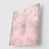 Rosa Rose Gold Glitzer Ananas Tropischer Chic Quadratische Wanduhr (Winkel)