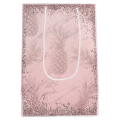 Rosa Rose Gold Glitzer Ananas Tropisches Party Mittlere Geschenktüte (Rückseite)