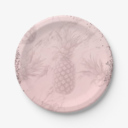 Rosa Rose Gold Glitzer Ananas Tropisches Party Pappteller (Vorderseite)