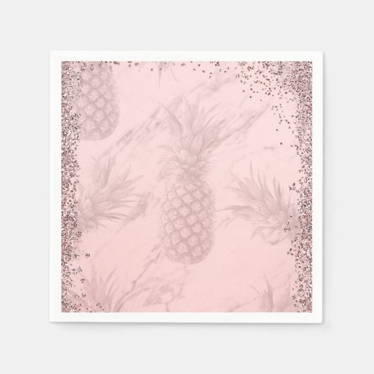 Rosa Rose Gold Glitzer Ananas Tropisches Party Serviette (Vorderseite)