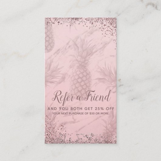 Rosa Rose Gold Glitzer Ananas Verleihung eines Fre Empfehlungskarte (Vorderseite)