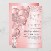 Rosa Rose Gold Glitzer Ballon jedes Alter Geburtst Einladung (Vorne/Hinten)