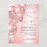 Rosa Rose Gold Glitzer Ballon jedes Alter Geburtst Postkarte<br><div class="desc">Modernes,  elegantes Rosa Rosa Rose Gold Glitzer Sparkle Banner Ballon Jegliche Jahreszeit</div>