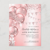 Rosa Rose Gold Glitzer Ballon jedes Alter Geburtst