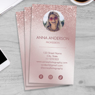 Rosa Rose Gold Glitzer Berufliche Social Media Visitenkarte