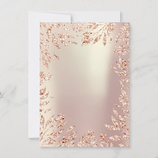 Rosa Rose Gold Glitzer Blätter Blumenrahmen Früh Einladung (Rückseite)