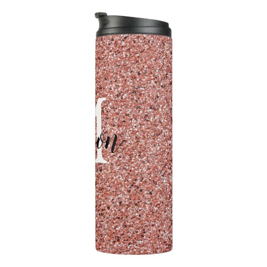 Rosa Rose Gold Glitzer Chic Monogram Name Thermosbecher (Nach rechts gedreht)