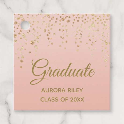 Rosa Rose Gold Glitzer Confetti Abschluss Geschenkanhänger (Vorderseite)