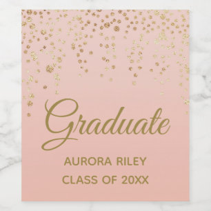 Rosa Rose Gold Glitzer Confetti Abschluss Weinetikett
