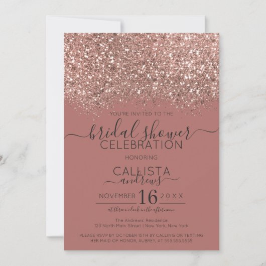 Rosa Rose Gold Glitzer Confetti Brautparty Einladung (Vorderseite)