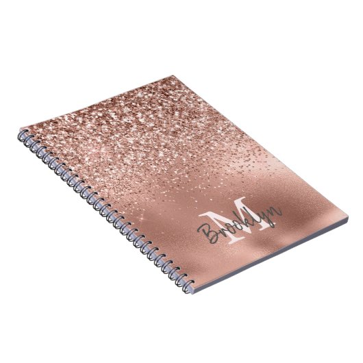 Rosa Rose Gold Glitzer Confetti Monogram Initial Notizblock (Rechte Seite)