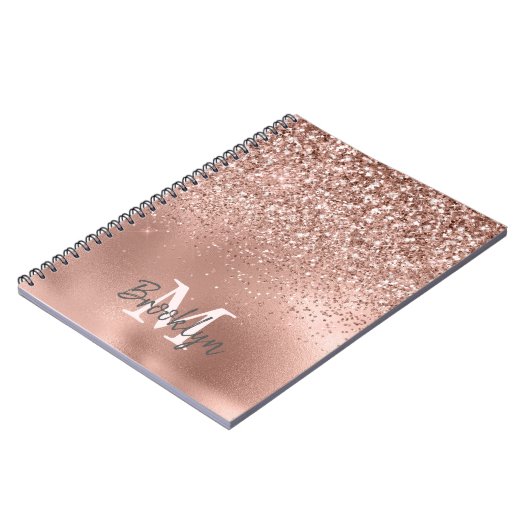 Rosa Rose Gold Glitzer Confetti Monogram Initial Notizblock (Linke Seite)