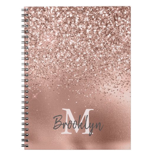 Rosa Rose Gold Glitzer Confetti Monogram Initial Notizblock (Vorderseite)
