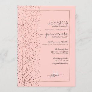Rosa Rose Gold Glitzer Confetti Side Quinceañera Einladung