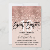 Rosa Rose Gold Glitzer Confetti Sweet 16 Einladung (Vorderseite)