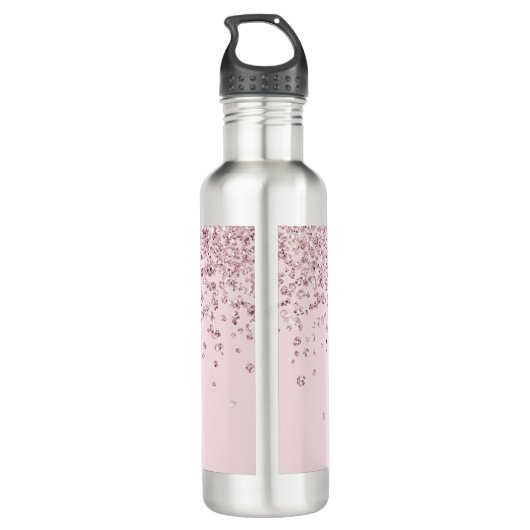 Rosa Rose Gold Glitzer Diamond Monogram Edelstahlflasche (Rückseite)