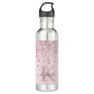 Rosa Rose Gold Glitzer Diamond Monogram Edelstahlflasche