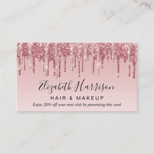 Rosa Rose Gold Glitzer Discount Visitenkarte (Vorderseite)