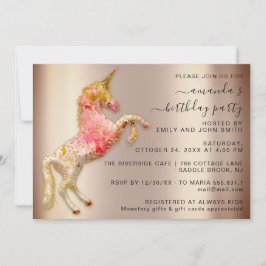 Rosa Rose Gold Glitzer Einhorn Pferd Geburtstag Einladung