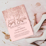 Rosa Rose Gold Glitzer Fringe Vorhang Sweet 16 Einladung<br><div class="desc">Diese glamouröse und luxuriöse 16 . Geburtstag Geburtstagsfeier ist das perfekte Design für die besondere Veranstaltung Ihres jungen Teenagers. Es ist mit einem Imitat funkelnd Rose Gold Glitzer Randvorhang mit Imitaten Glitzer Typografie auf einem einfachen rot rosa Hintergrund. Es ist ein elegantes, elegantes, trendiges und modernes Bing-Design mit einem Hollywood-Ambiente!...</div>