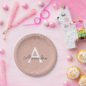 Rosa Rose Gold Glitzer Girly Monogram Birthday Pappteller (Party)