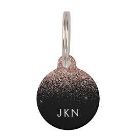 Rosa Rose Gold Glitzer Girly Name Initialen Haustiermarke