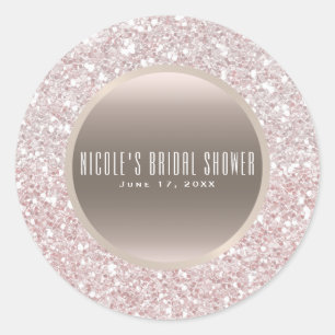 Rosa Rose Gold Glitzer Glam Elegante Hochzeitsguns Runder Aufkleber