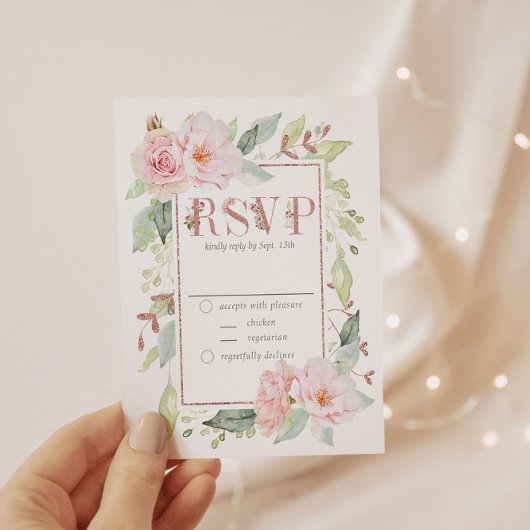 Rosa Rose Gold Glitzer Hochzeit RSVP Einladung
