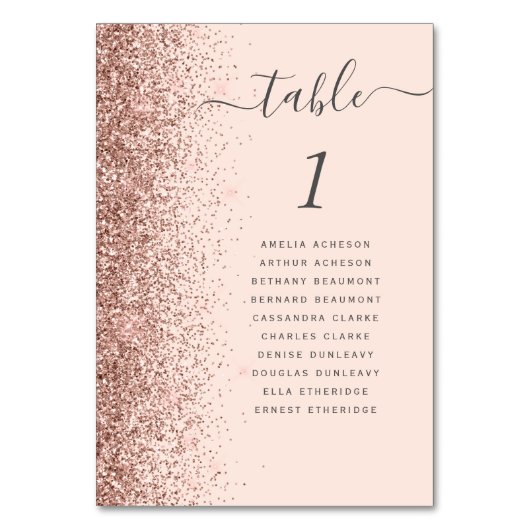Rosa Rose Gold Glitzer Hochzeit Tischnummer (Vorderseite)