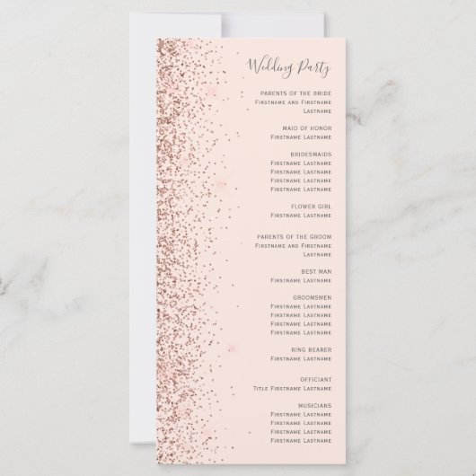 Rosa Rose Gold Glitzer Hochzeitsprogramm für Rosa  (Rückseite)