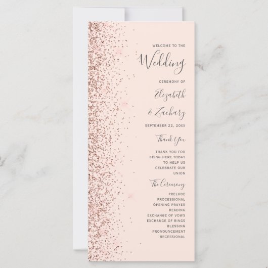 Rosa Rose Gold Glitzer Hochzeitsprogramm für Rosa (Vorderseite)