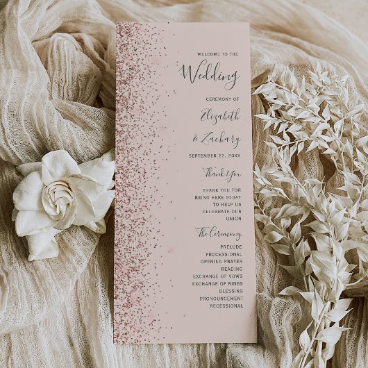 Rosa Rose Gold Glitzer Hochzeitsprogramm für Rosa 