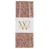 Rosa Rose Gold Glitzer Initial und Name Gefallen Geschenktüte Für Weinflaschen (Vorderseite)