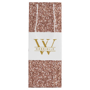 Rosa Rose Gold Glitzer Initial und Name Gefallen Geschenktüte Für Weinflaschen