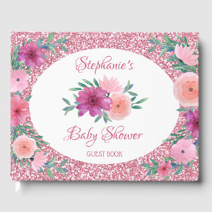 Rosa Rose Gold Glitzer Kinderdusche Gästebuch