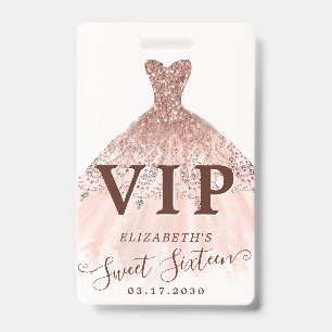 Rosa Rose Gold Glitzer Kleid Sweet 16 VIP Geburtst Ausweis
