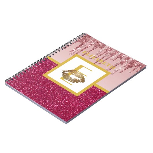 Rosa Rose Gold Glitzer Lips Monogramm Girl Notizblock (Linke Seite)