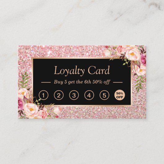 Rosa Rose Gold Glitzer Loyalty Punch Card Treuekarte (Vorderseite)