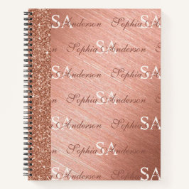 Rosa Rose Gold Glitzer Metal Mit Monogramm Notizblock
