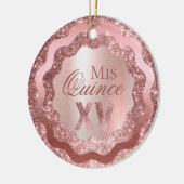 Rosa Rose Gold Glitzer Mis Quince XV Quinceañera Keramik Ornament (Links)