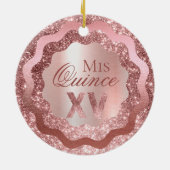 Rosa Rose Gold Glitzer Mis Quince XV Quinceañera Keramik Ornament (Hinten)