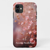 Rosa Rose Gold Glitzer Mit Monogramm Case-Mate iPhone Hülle (Rückseite)