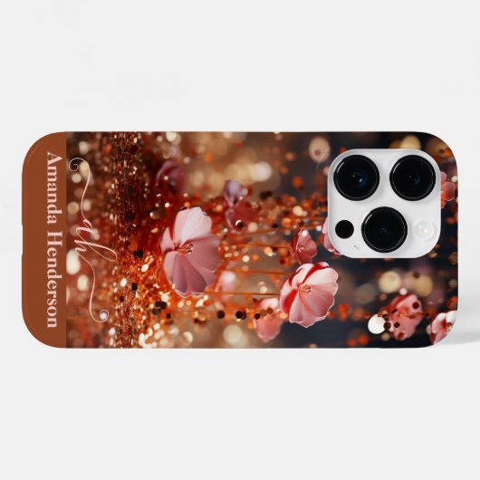 Rosa Rose Gold Glitzer Mit Monogramm Case-Mate iPhone Hülle (Rückseite (Horizontal))