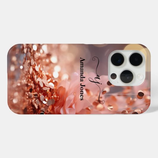 Rosa Rose Gold Glitzer Mit Monogramm Case-Mate iPhone Hülle (Rückseite (Horizontal))