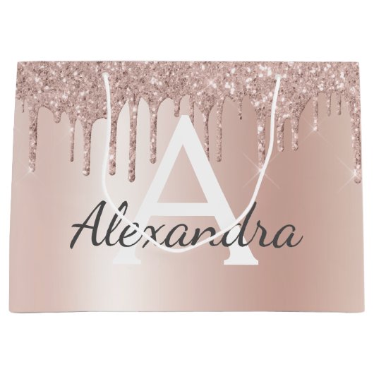 Rosa Rose Gold Glitzer Mit Monogramm Chic Große Geschenktüte (Vorderseite)